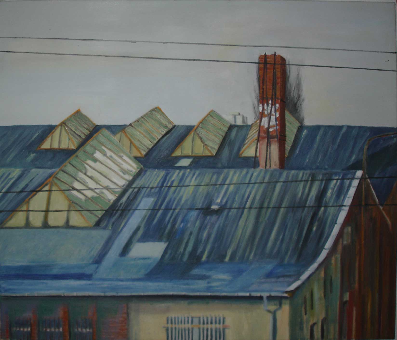 Fabrikdach, 70 x 80 cm, 2012, Öl auf Leinwand